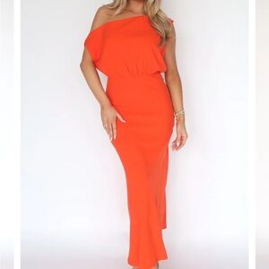 Orange One Shoulder Sheath Dress for Wedding Guest